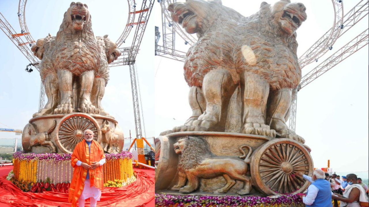 PM unveils National Emblem cast on the roof of the New Parliament Building